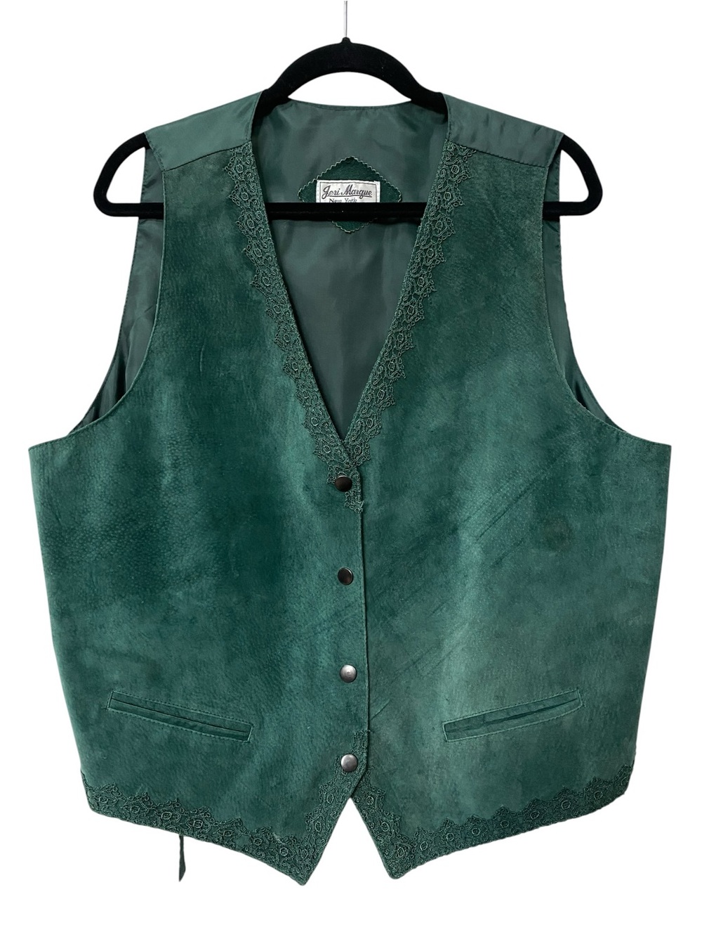 Vintage 90s Green Suede Leather & Lace Vest size 2X 18 20 XXL